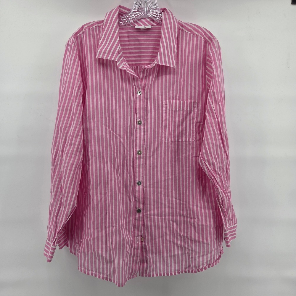 J. Jill Pink and White Striped Button-Down Shirt